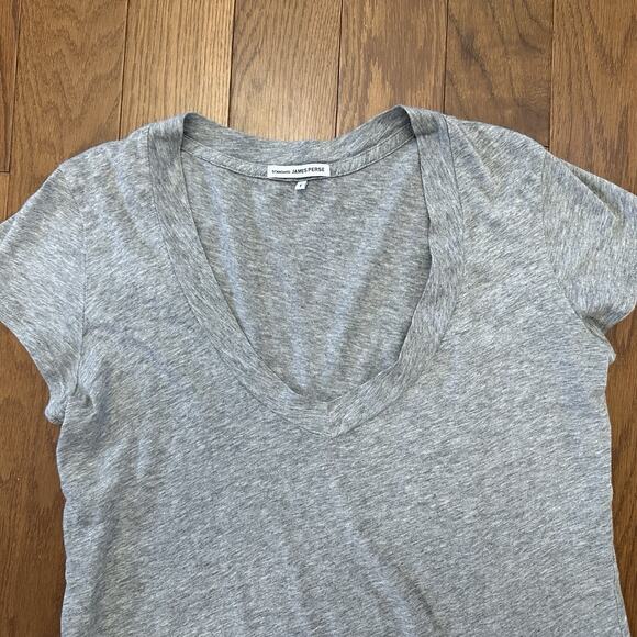 James Perse Sheer Slub Casual V Neck Gray Sz 1 / S - Picture 4 of 6